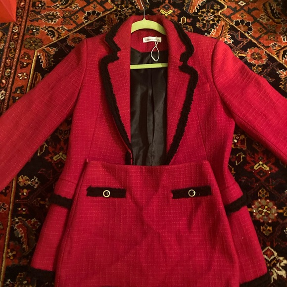 Alessandra Rich Wool Red Skirt Set with Black Accents - Picture 5 of 15